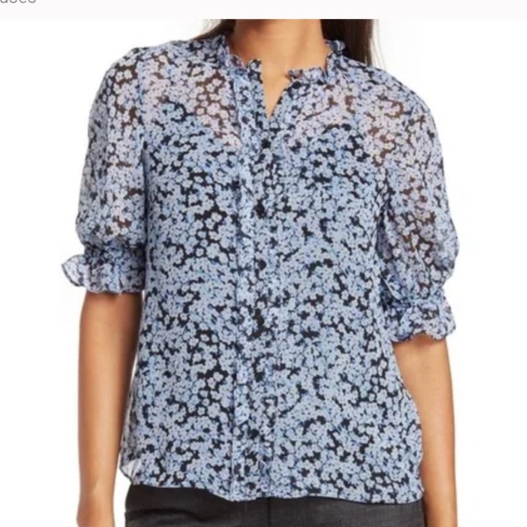 NWT CeCe Blue Floral Blouse, Sz Small - Picture 1 of 7